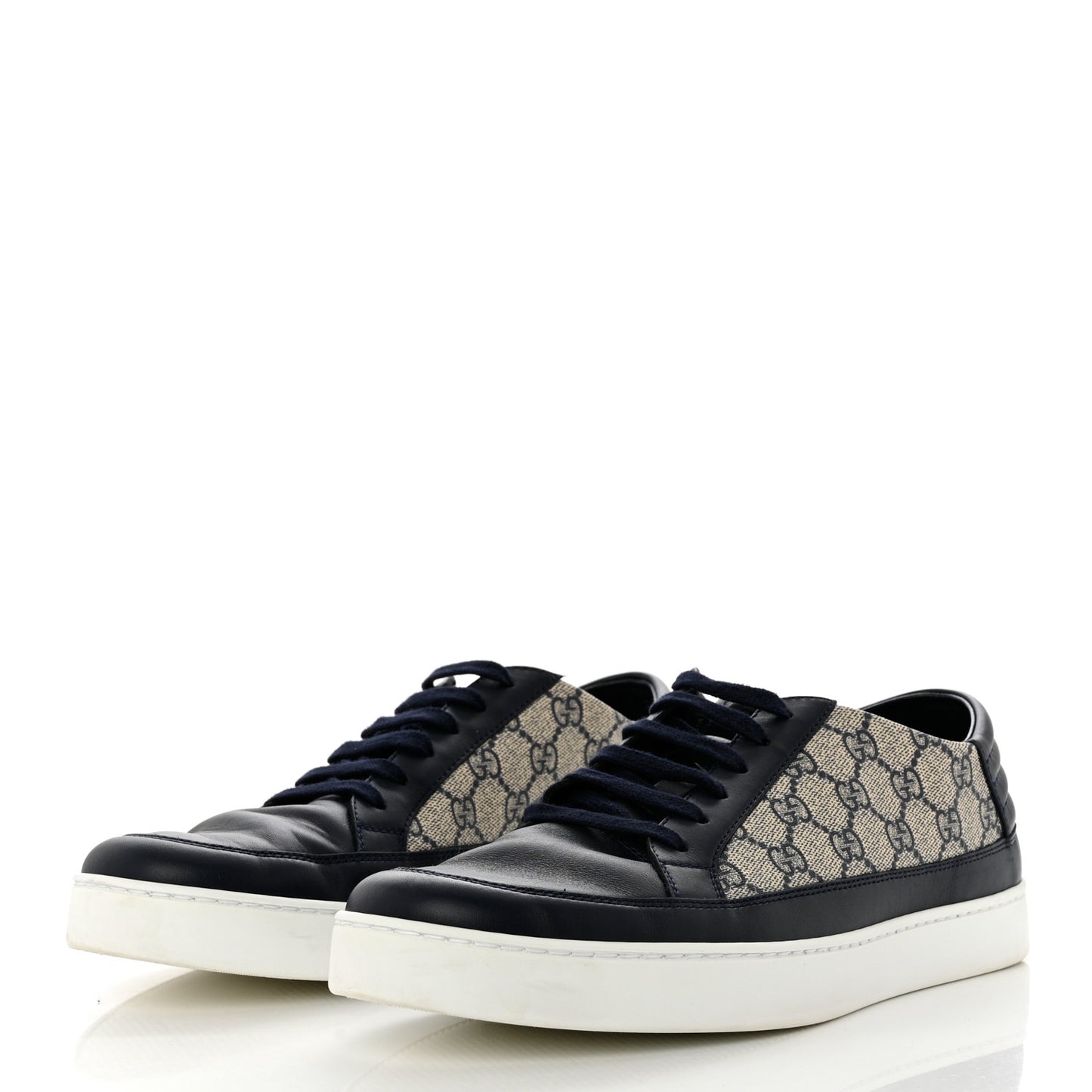 GG Supreme Monogram Calfskin Mens Low Top Sneakers 11 Blue Beige