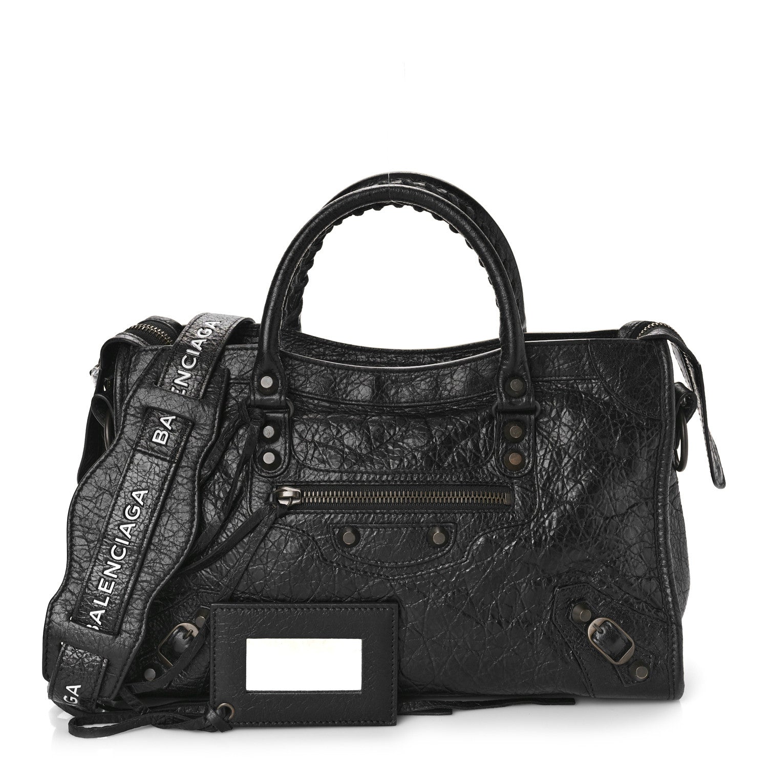 Balenciaga Agneau Classic Hardware S City Logo Strap Black White 1 of 9