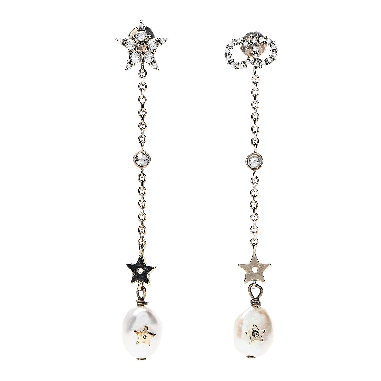 Pearl Crystal Shiny-D Dangle Chain Earrings Gold