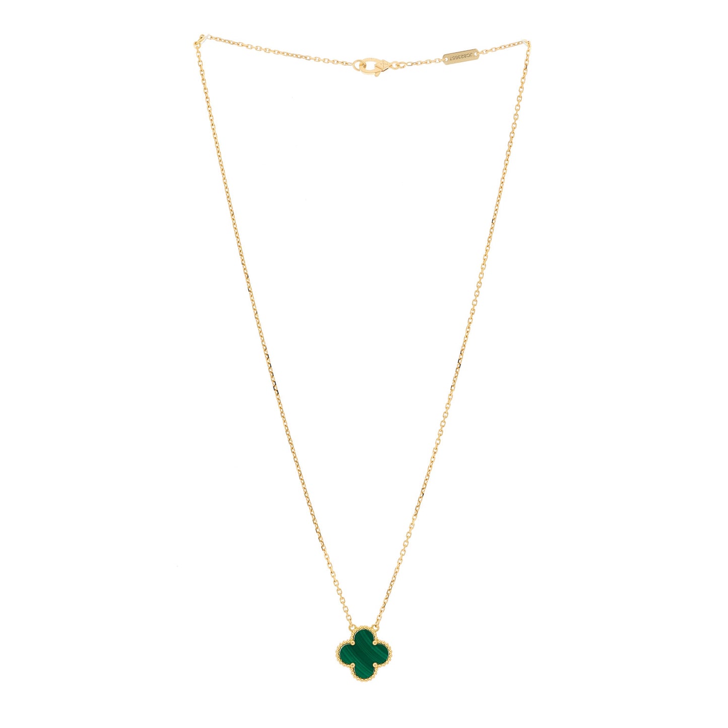 18K Yellow Gold Malachite Vintage Alhambra Pendant Necklace