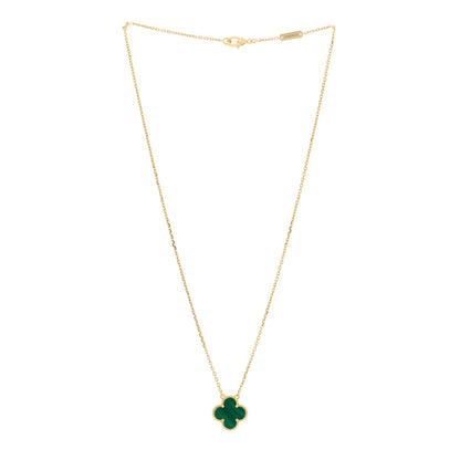 Van Cleef & Arpels 18K Yellow Gold Malachite Vintage Alhambra Pendant Necklace 3 of 6