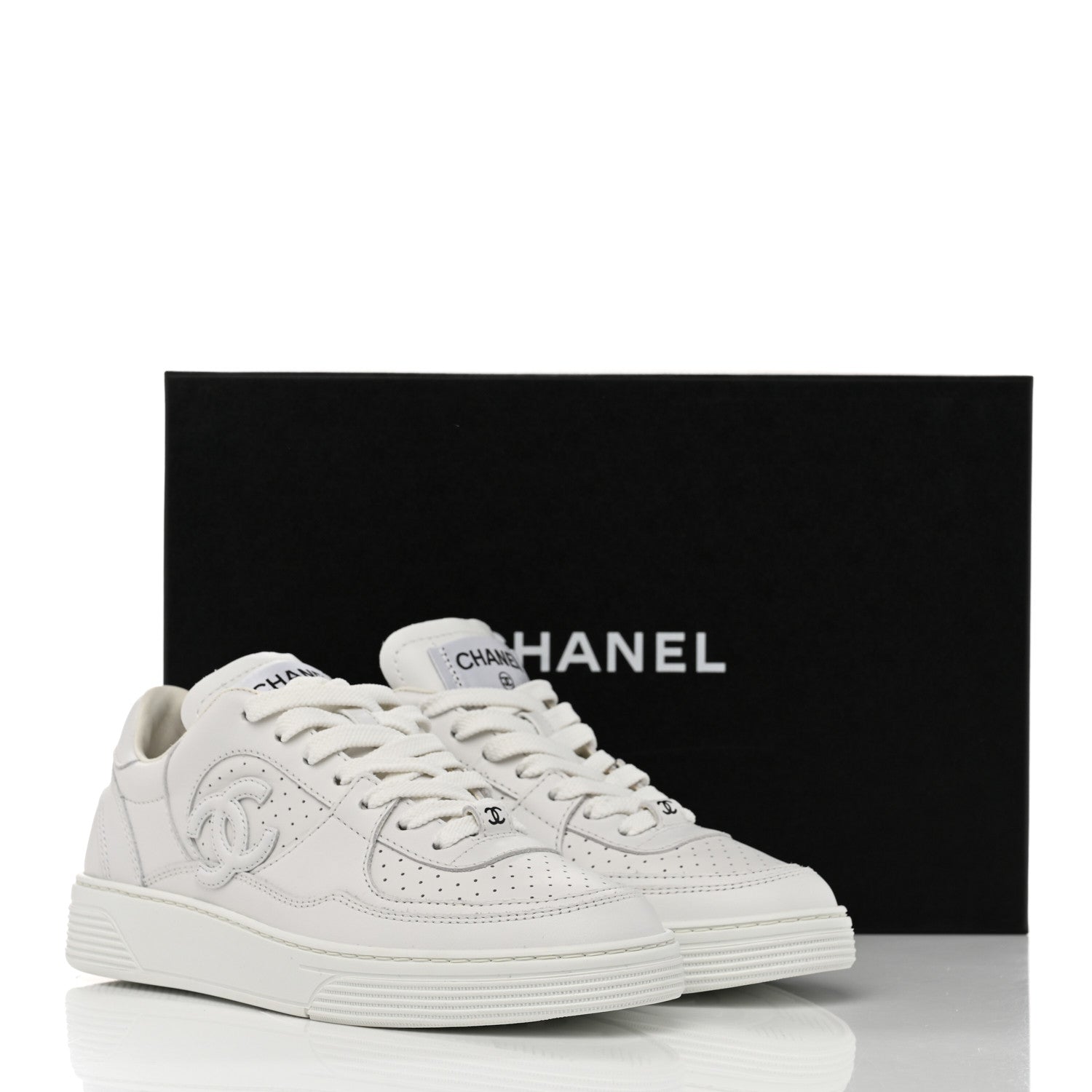 Chanel Calfskin Womens CC Sneakers 36.5 White 10 of 10