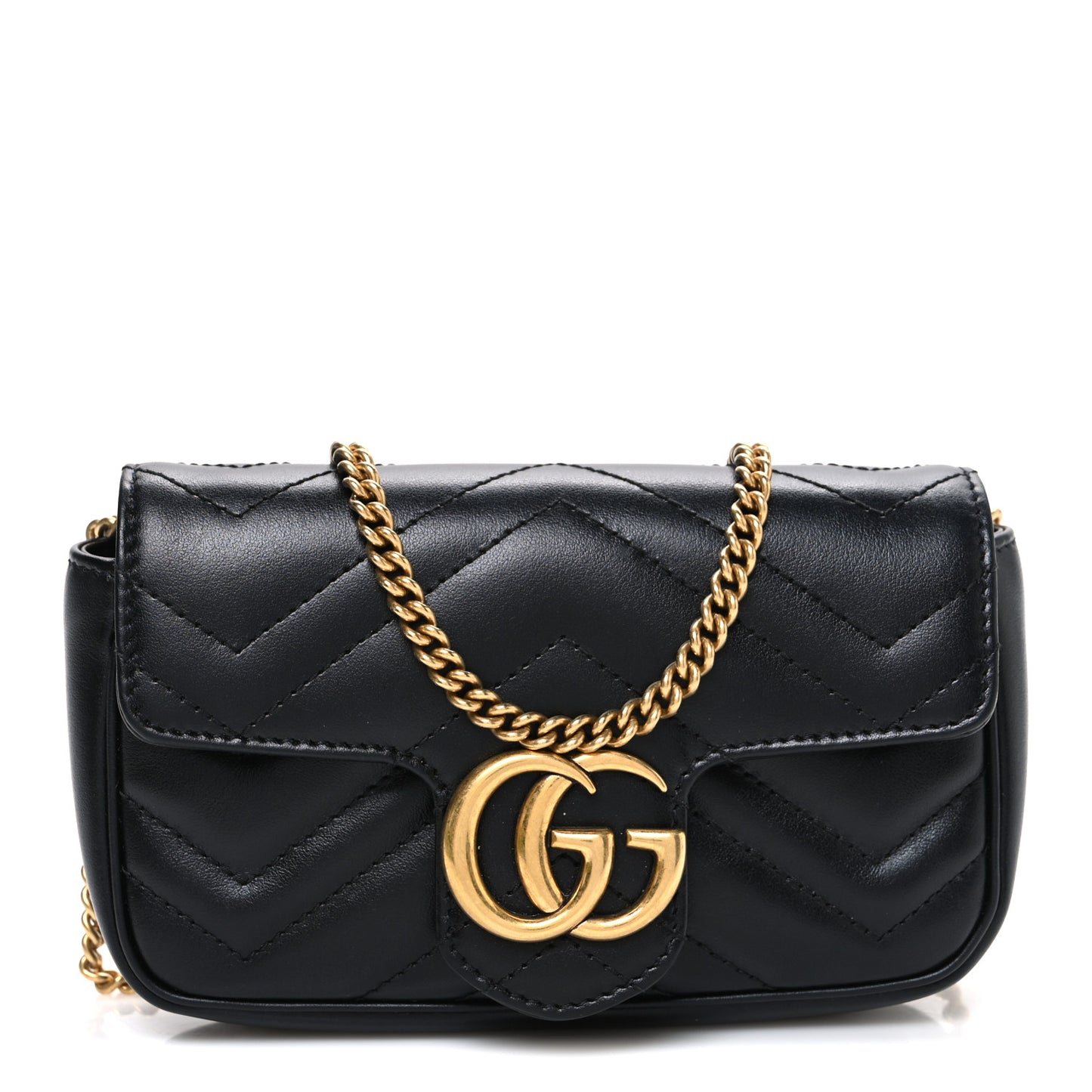 Calfskin Matelasse Super Mini GG Marmont Shoulder Bag Black