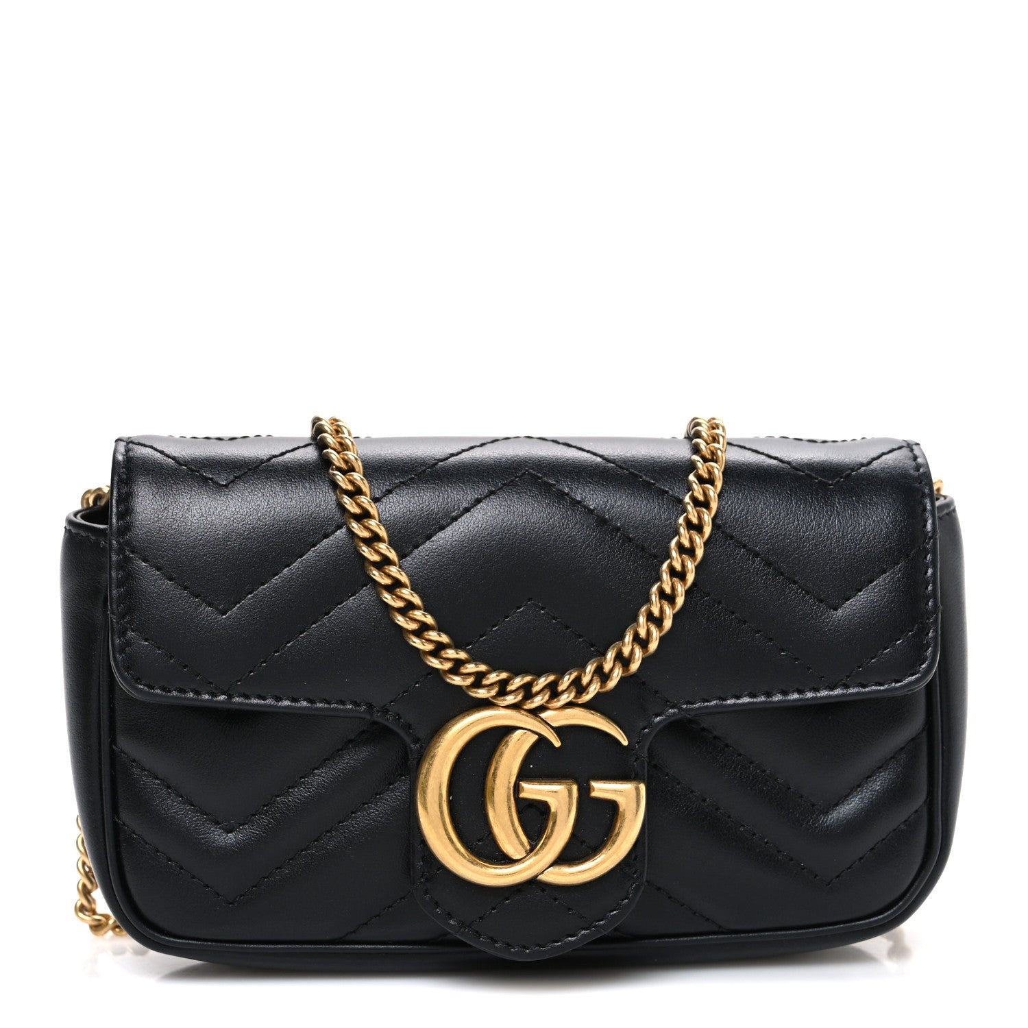 Gucci Calfskin Matelasse Super Mini GG Marmont Shoulder Bag Black 1 of 11