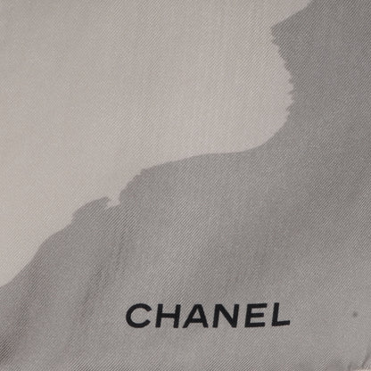 Chanel Silk Camellia Flower Scarf Black Grey 3 of 5