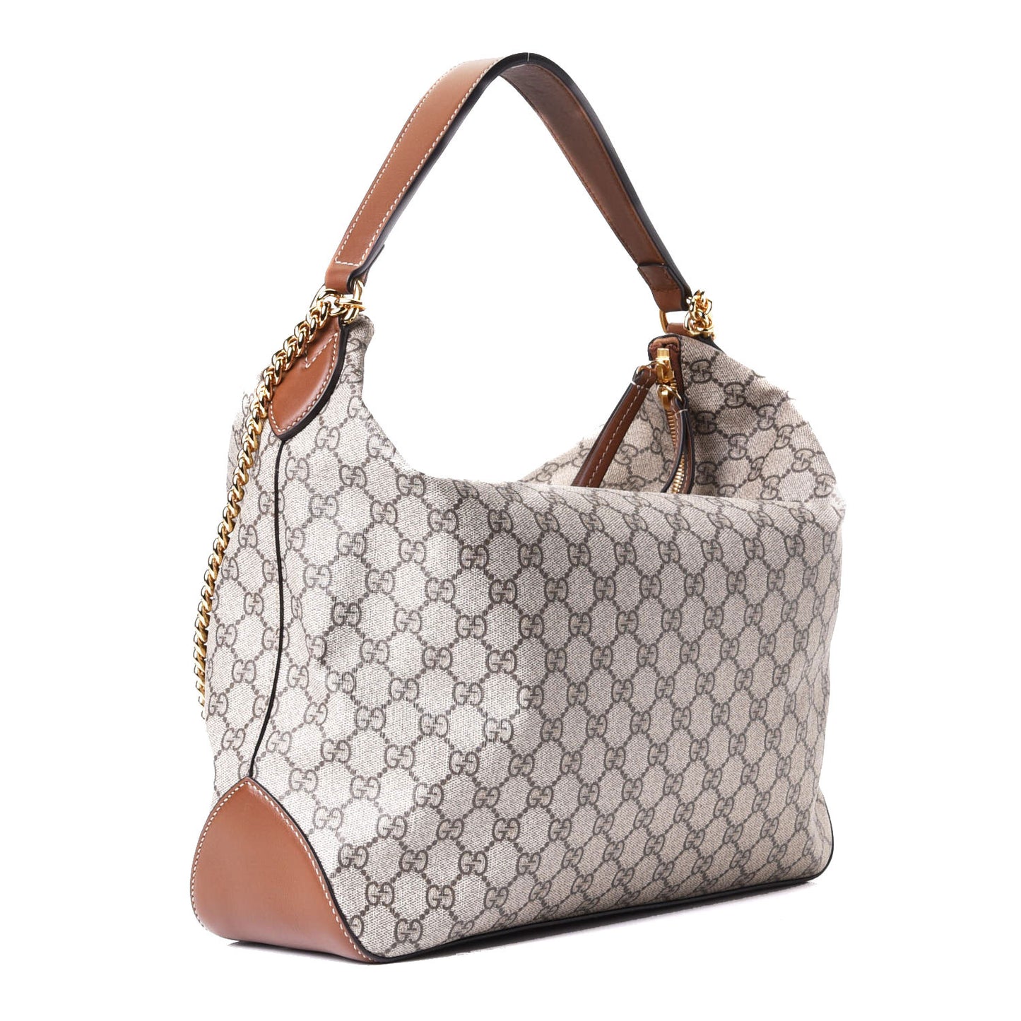 GG Supreme Monogram Large Linea A Hobo Light Brown