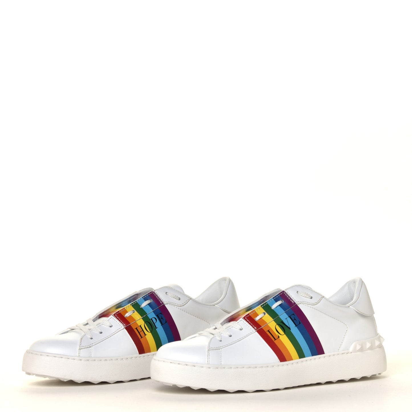 Calfskin Rainbow Printed Rockstud Open Sneakers 40 White Multicolor