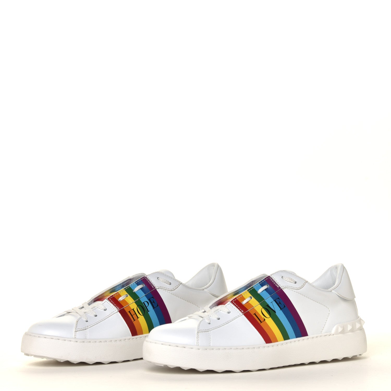 Valentino Garavani Calfskin Rainbow Printed Rockstud Open Sneakers 40 White Multicolor 6 of 16