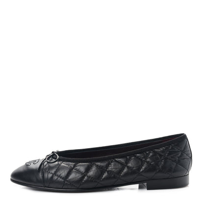 Chanel Aged Calfskin Quilted CC Cap Toe Ballerina Flats 38.5 Black 1 of 9