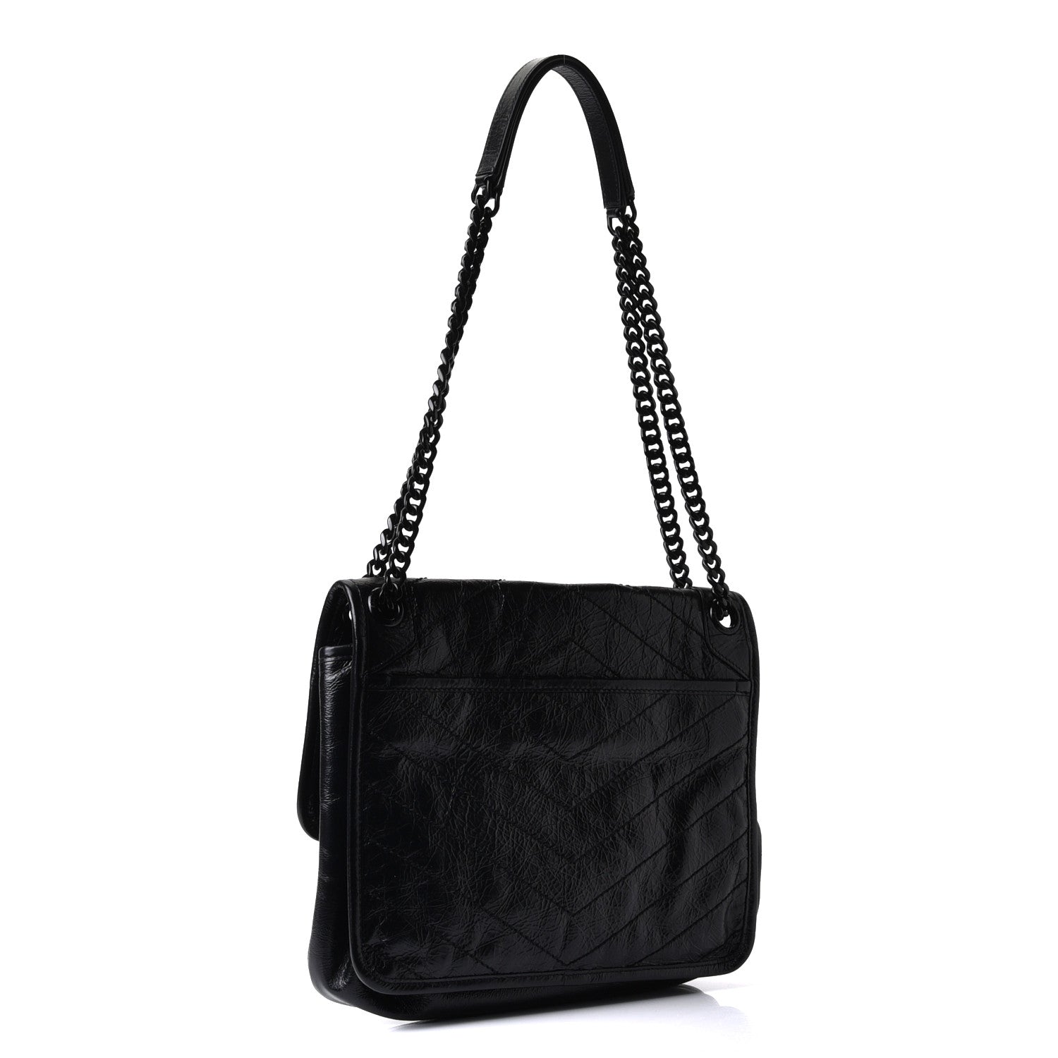 Saint Laurent Crinkled Calfskin Matelasse Monogram Medium Niki Chain Satchel Black 3 of 10