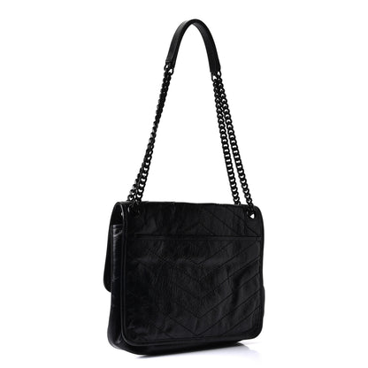 Saint Laurent Crinkled Calfskin Matelasse Monogram Medium Niki Chain Satchel Black 3 of 10
