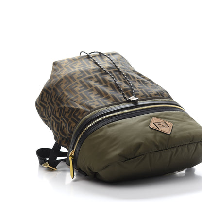 Fendi Nylon Dolmias Vitello Grace FF Convertible Drawstring Backpack Military Brown Tortora 5 of 17