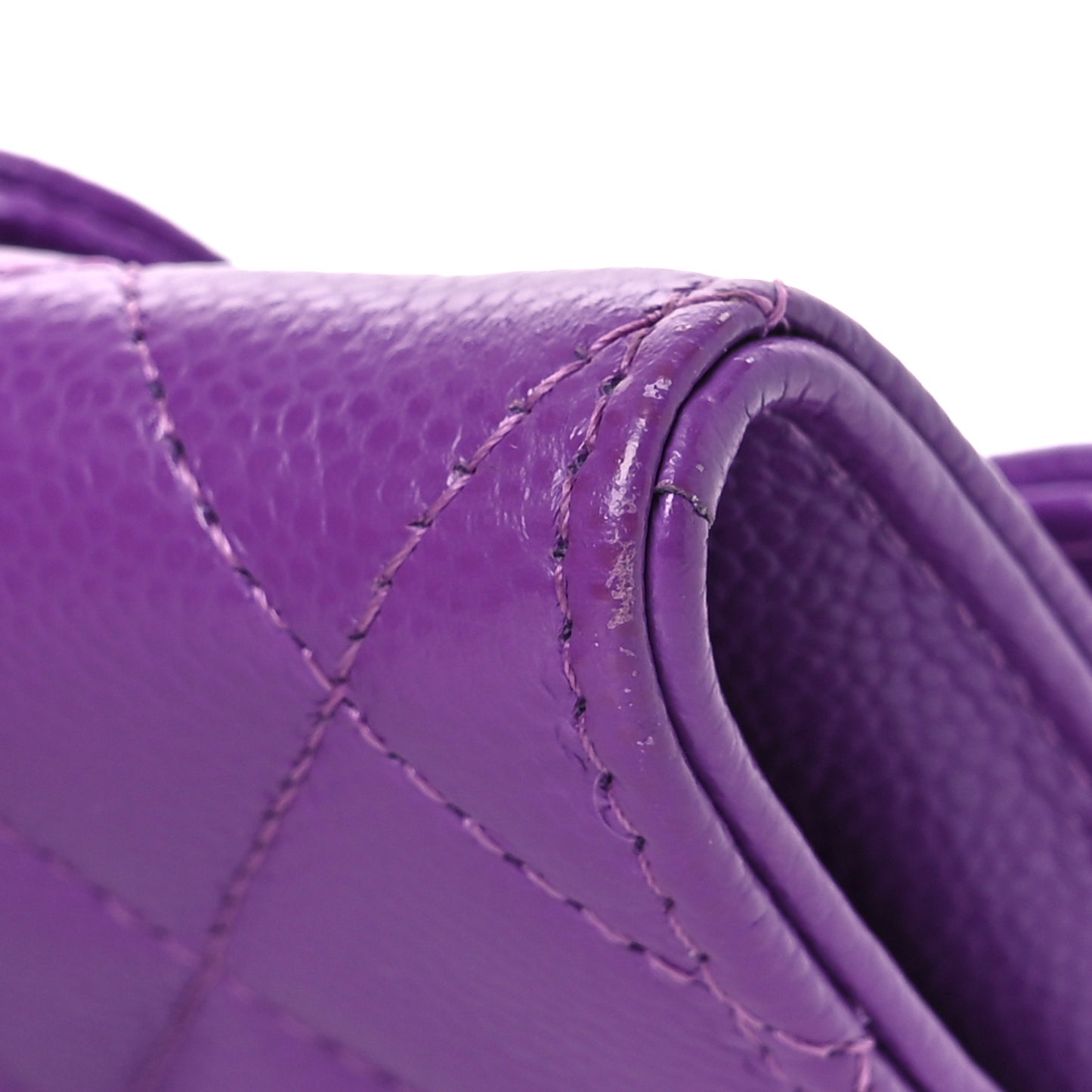 Caviar Quilted Flap Card Holder Wallet Purple