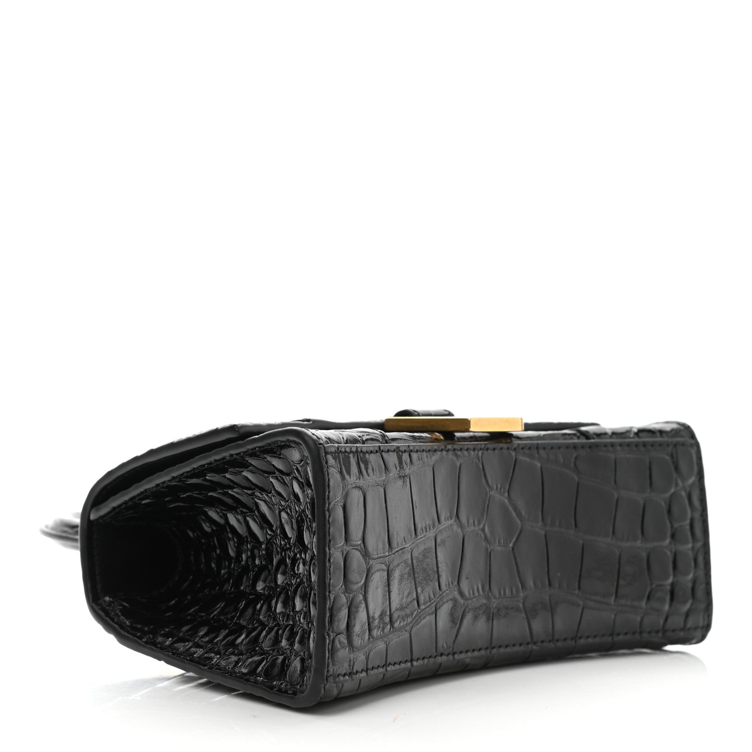 Balenciaga Shiny Calfskin Crocodile Embossed Hourglass Top Handle Bag XS Black 4 of 10