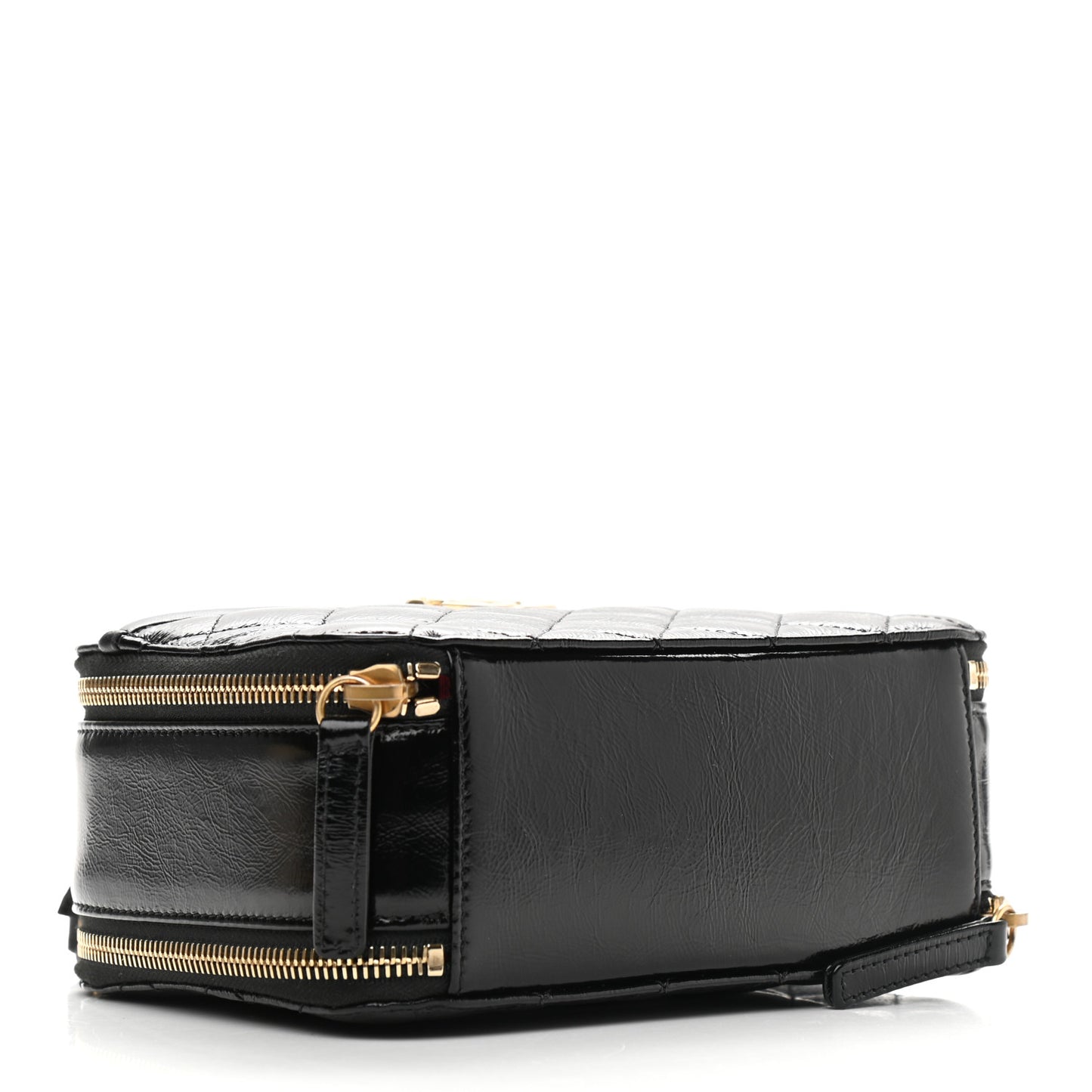 Crumpled Lambskin Quilted Get Round Top Handle Vanity Case Black