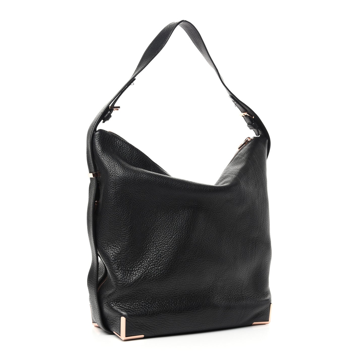 Pebbled Calfskin Prisma Skeletal Hobo Black Rose Gold Hardware