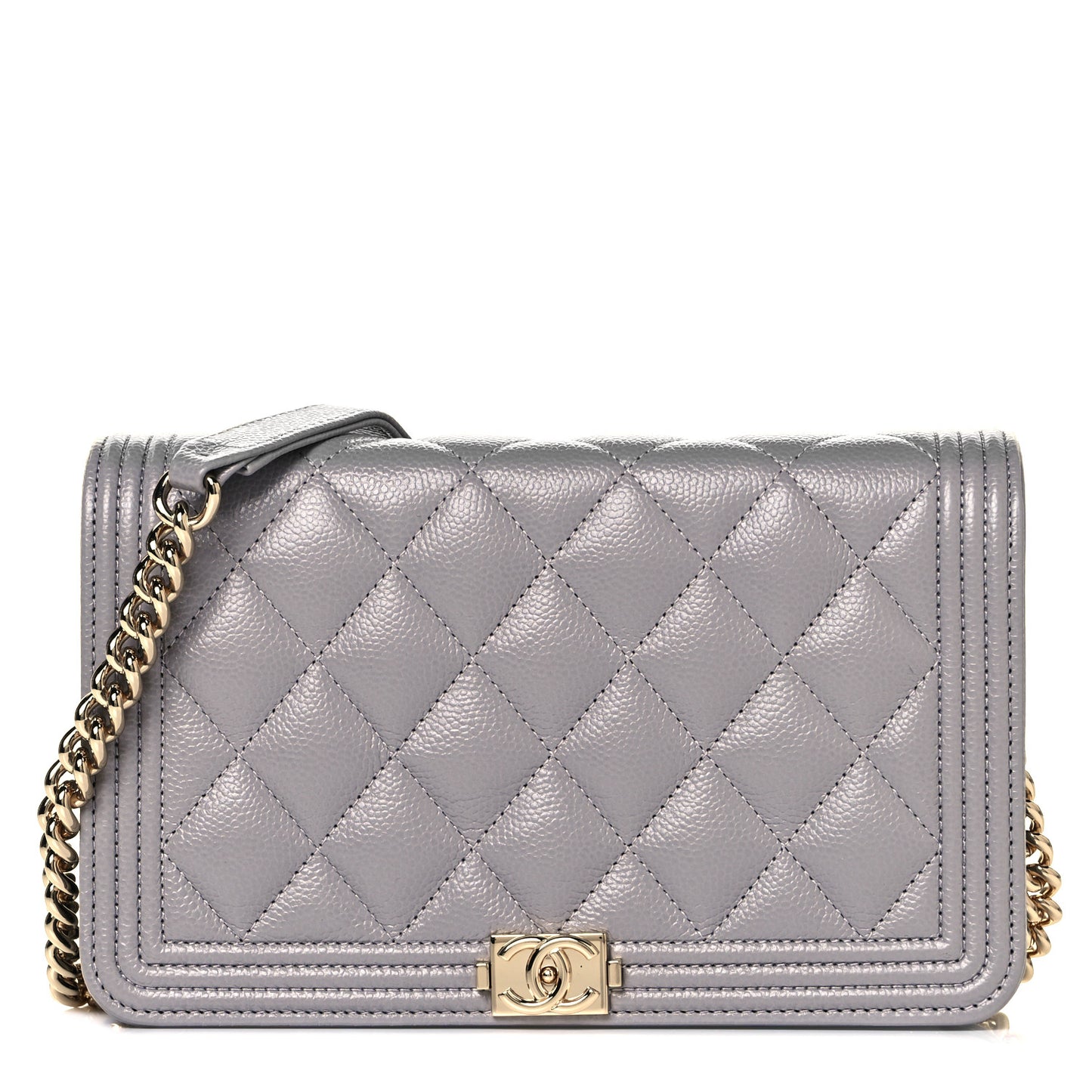 Caviar Quilted Boy Wallet On Chain WOC Grey