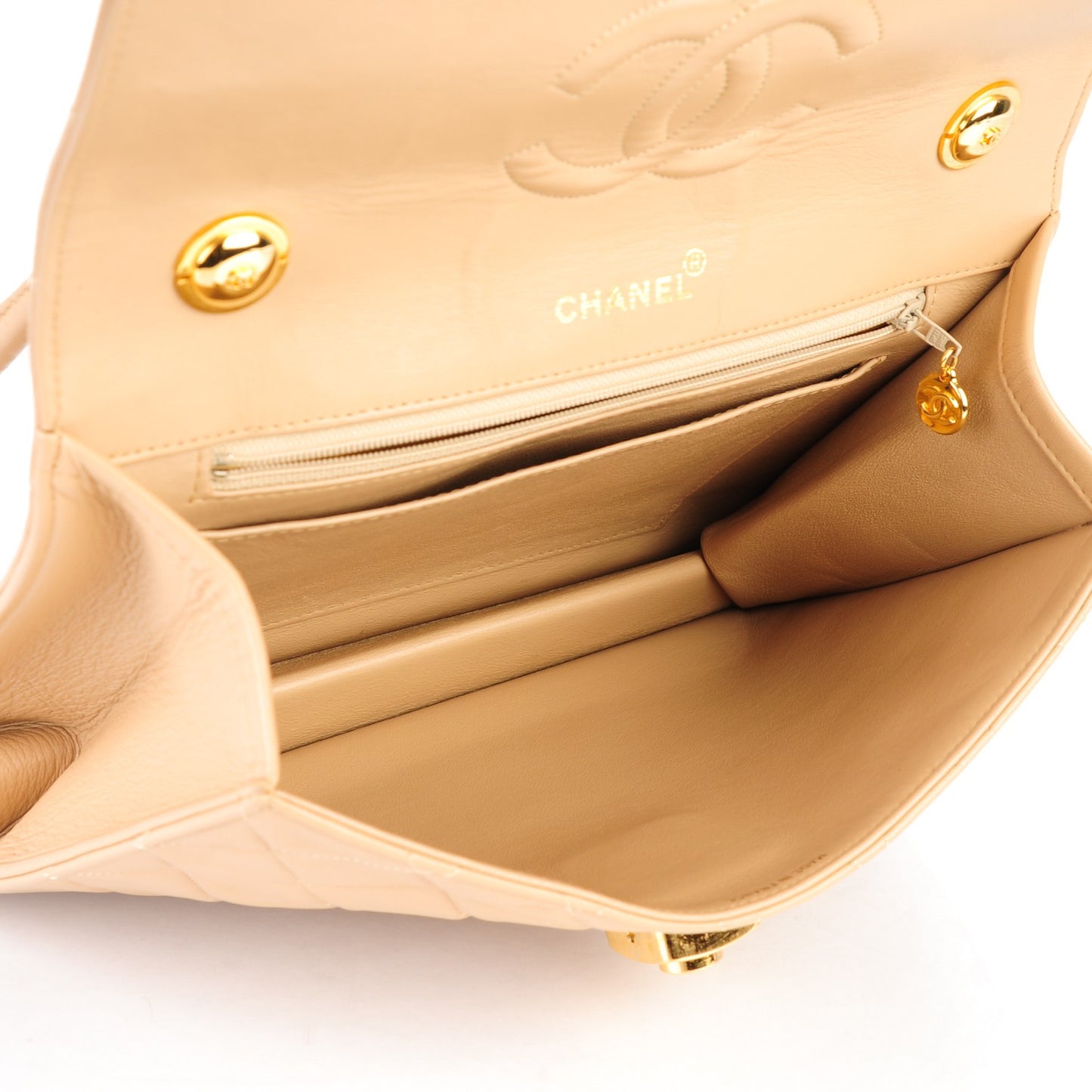 Lambskin Flap Shoulder Bag Beige