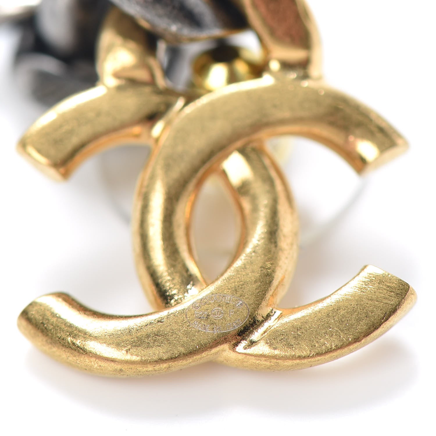 Chanel Metal CC Pick Drop Earrings Ruthenium Gold 4 of 4