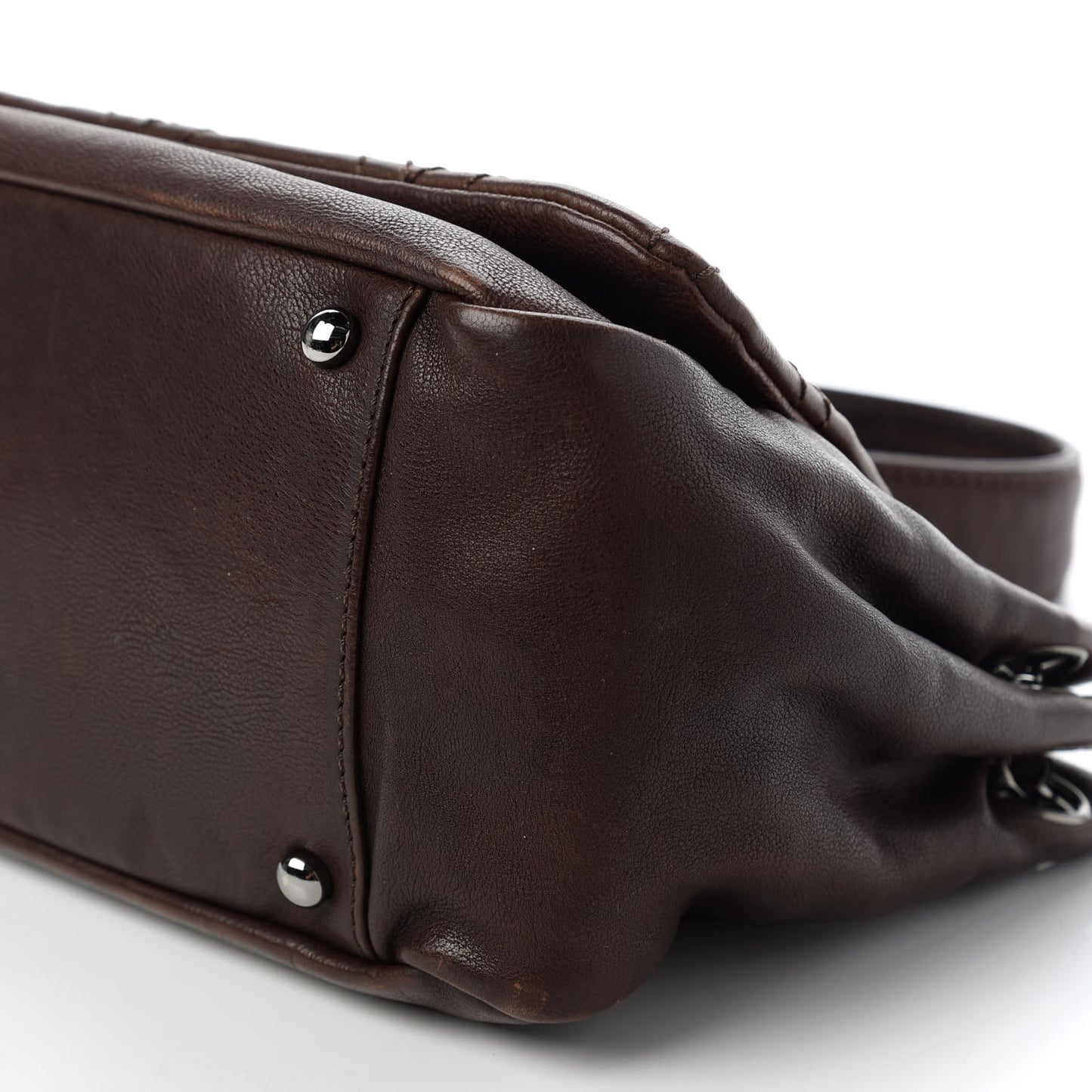 Calfskin Diamond Stitch Accordion Flap Brown