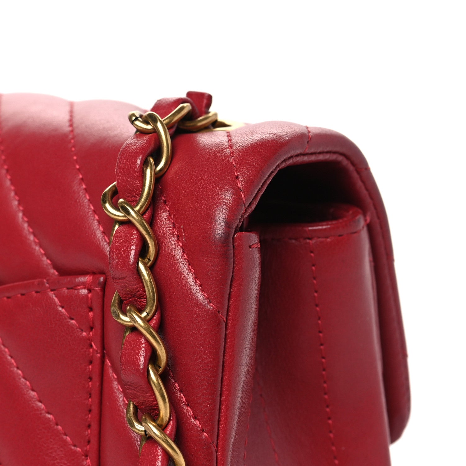 Chanel Lambskin Chevron Quilted Mini Rectangular Flap Red 15 of 15