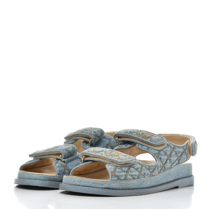 Chanel Denim Quilted Dad Sandals 38 Blue 3 of 13