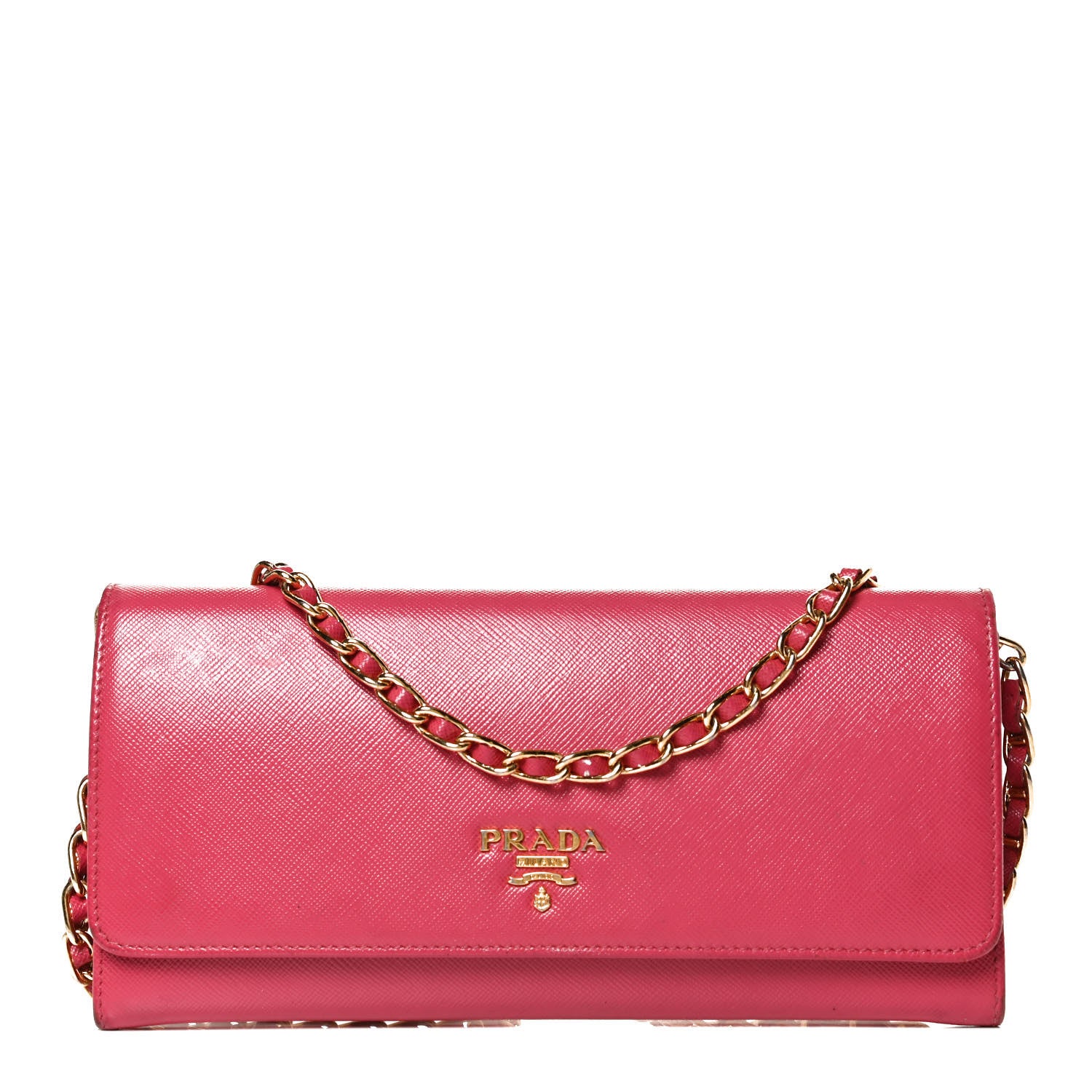 Prada Saffiano Metal Oro Chain Wallet Peonia 1 of 13