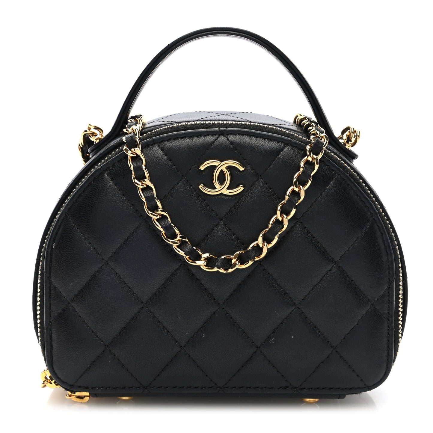 Lambskin Quilted Chic Riviera Top Handle Vanity Case Black