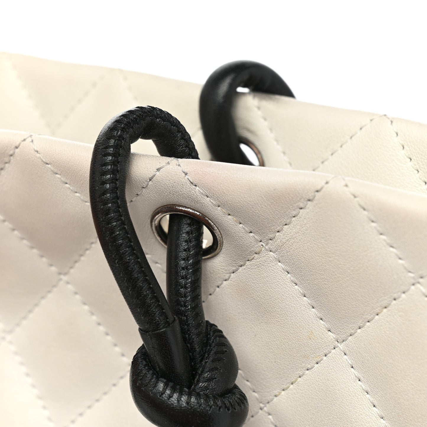 Calfskin Quilted Medium Cambon Tote White Black
