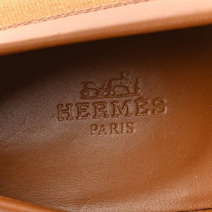 Hermes Calfskin Canvas Womens Destin Loafer 36 Naturel Beige Dore 7 of 8