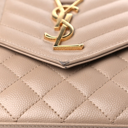 Saint Laurent Grain De Poudre Mixed Matelasse Triquilt Monogram Chain Wallet Dark Beige 13 of 16