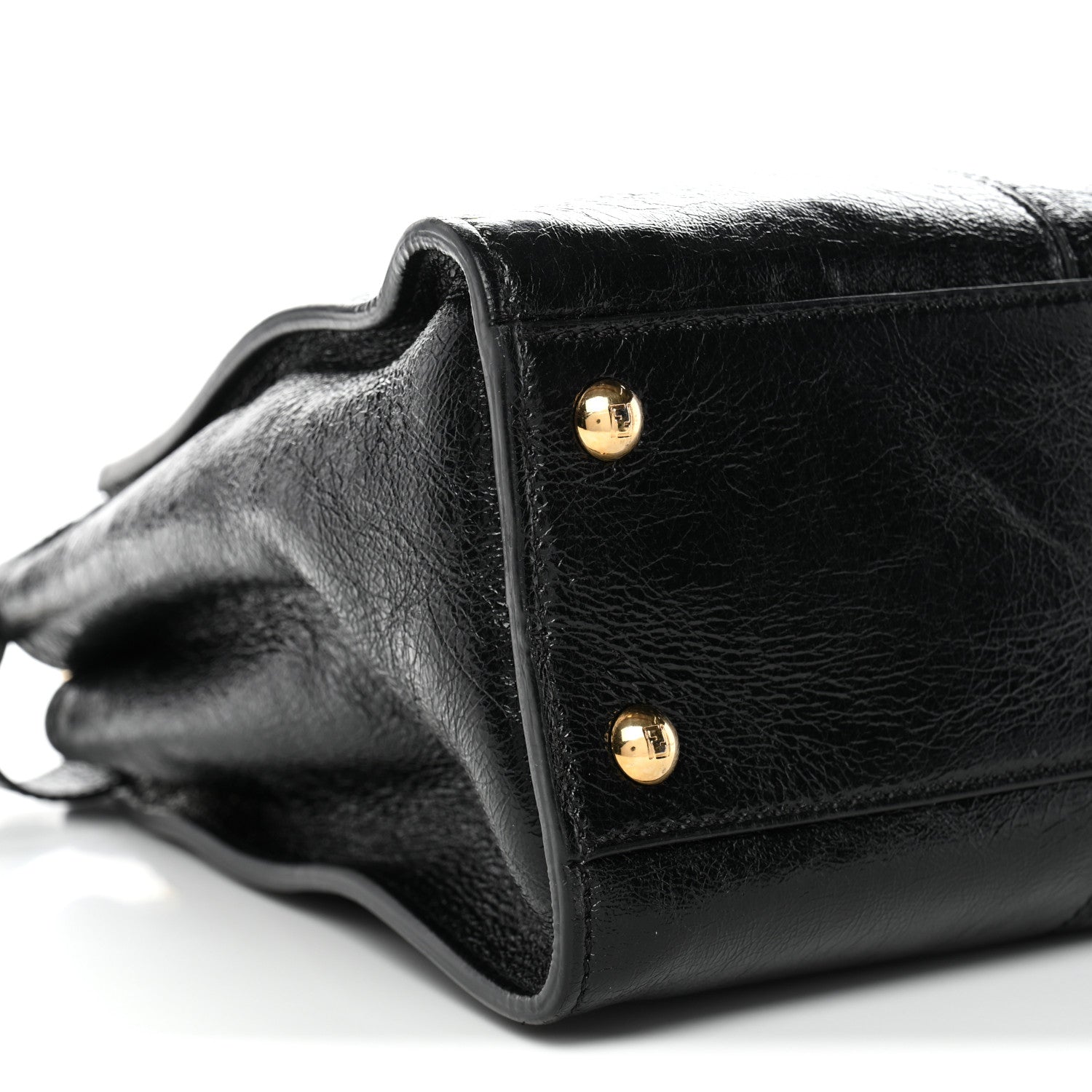 Fendi Agnello Old Shine Medium Peekaboo Iconic Satchel Black 9 of 10