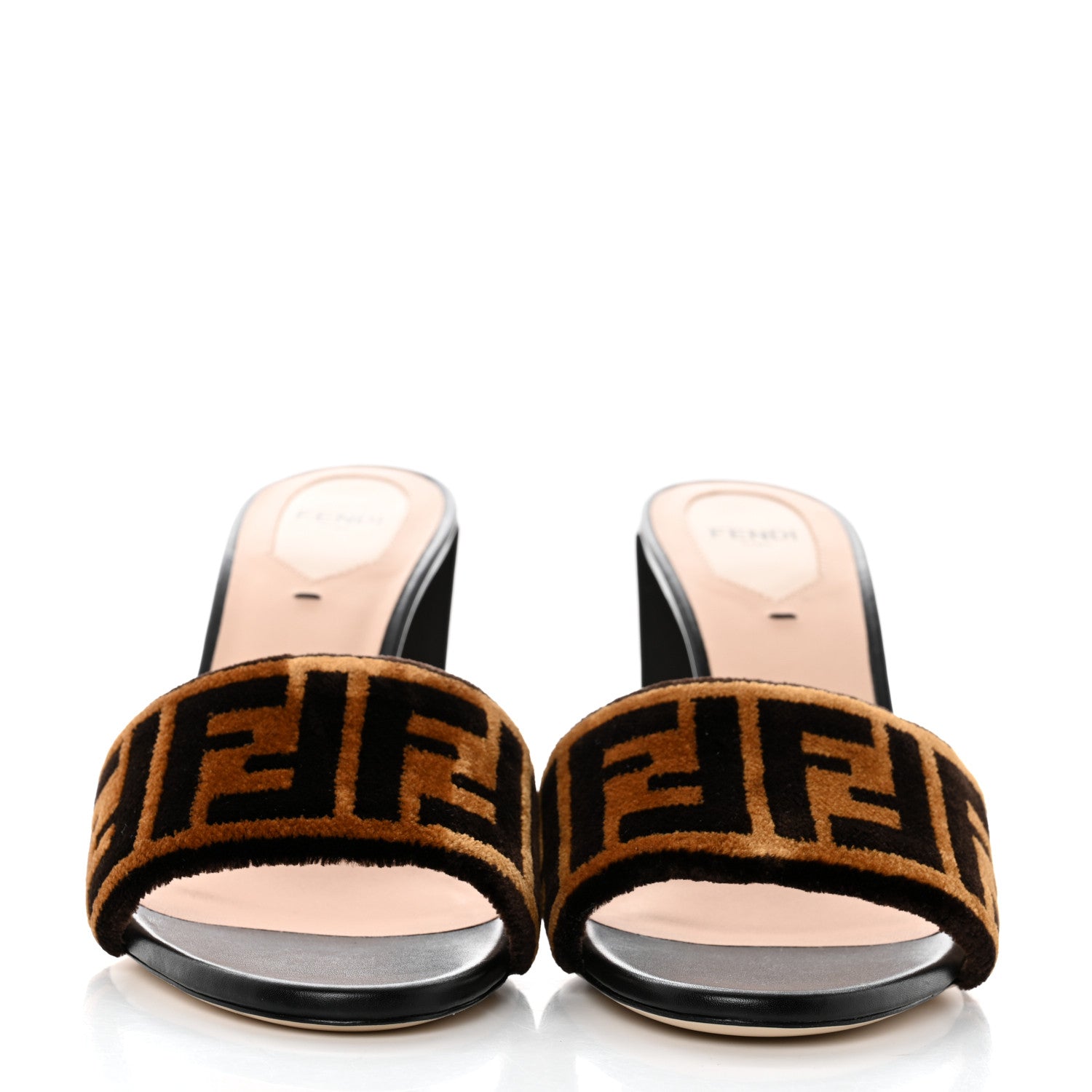 Fendi Velvet FF Slide Sandals 39 Tobacco 2 of 8