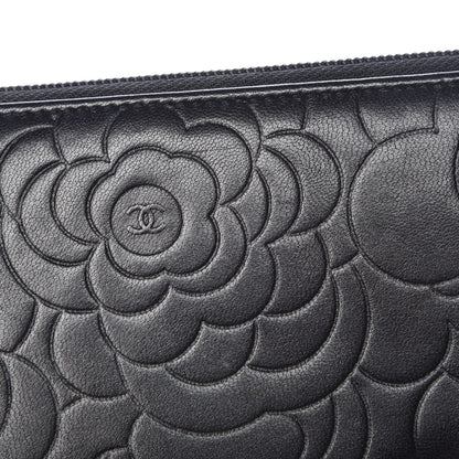 Chanel Lambskin Camellia Embossed Large Zip Around Gusset Wallet Black 12 of 12