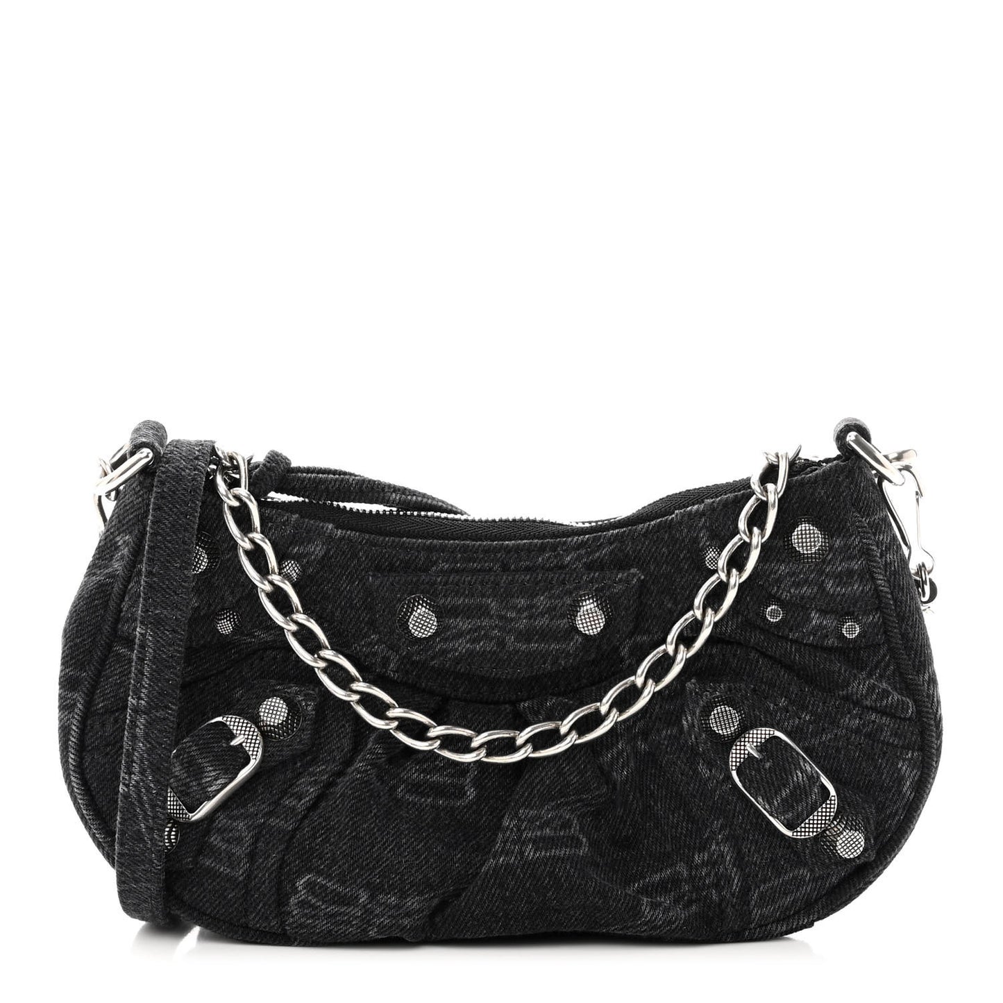 Washed Denim BB Monogram Le Cagole Mini Purse With Chain Black