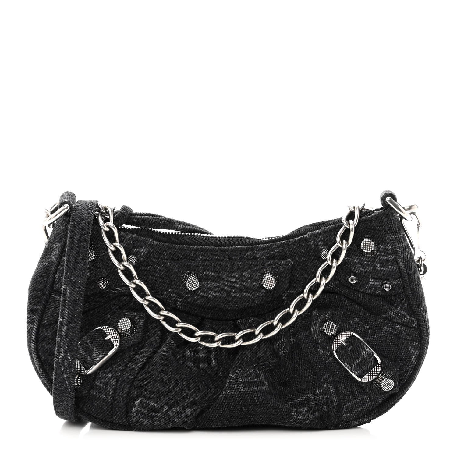 Balenciaga Washed Denim BB Monogram Le Cagole Mini Purse With Chain Black 1 of 9