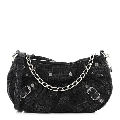 Balenciaga Washed Denim BB Monogram Le Cagole Mini Purse With Chain Black 1 of 9