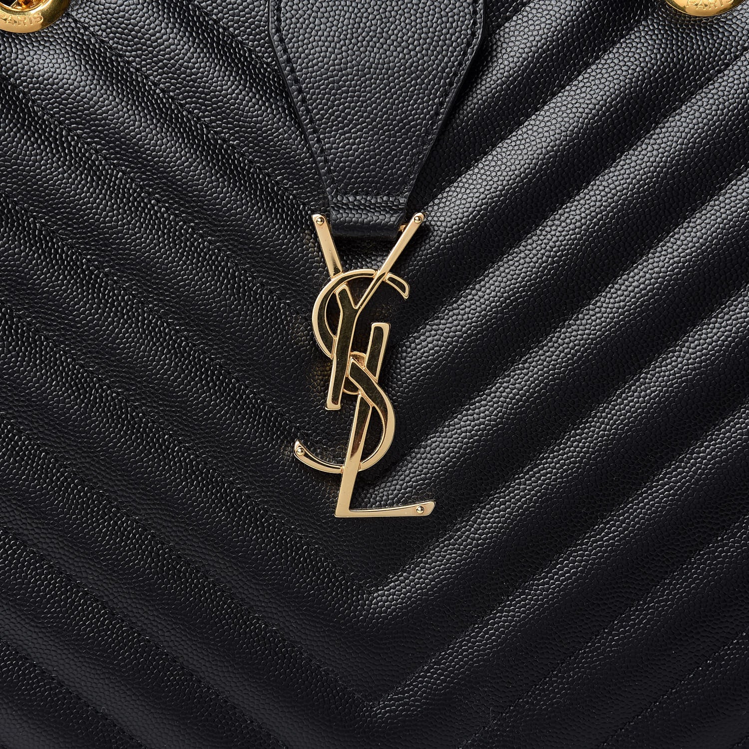 Saint Laurent Grain De Poudre Matelasse Chevron Monogram Shopping Bag Black 8 of 11