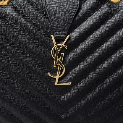 Saint Laurent Grain De Poudre Matelasse Chevron Monogram Shopping Bag Black 8 of 11