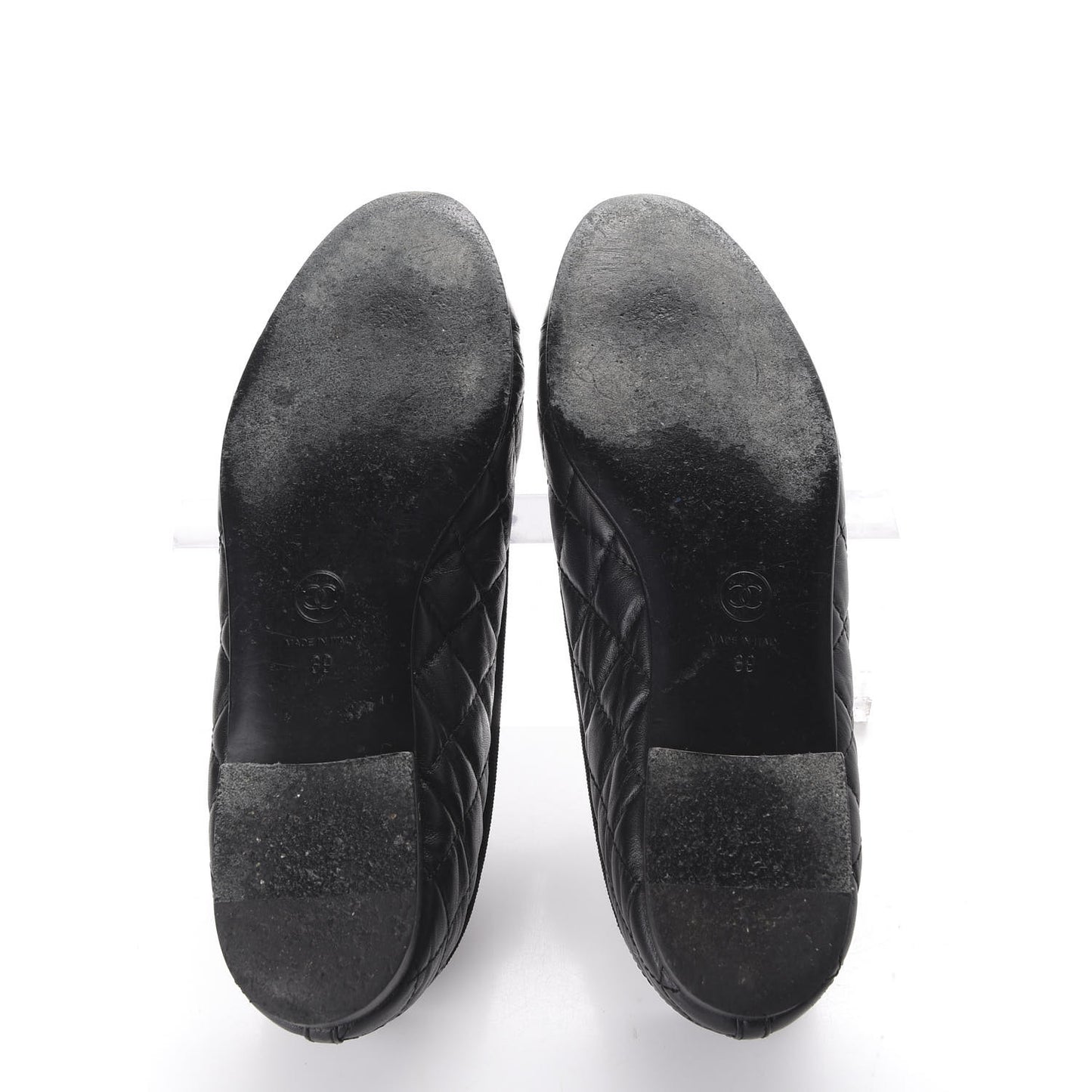 Aged Calfskin Quilted CC Cap Toe Ballerina Flats 39 Black