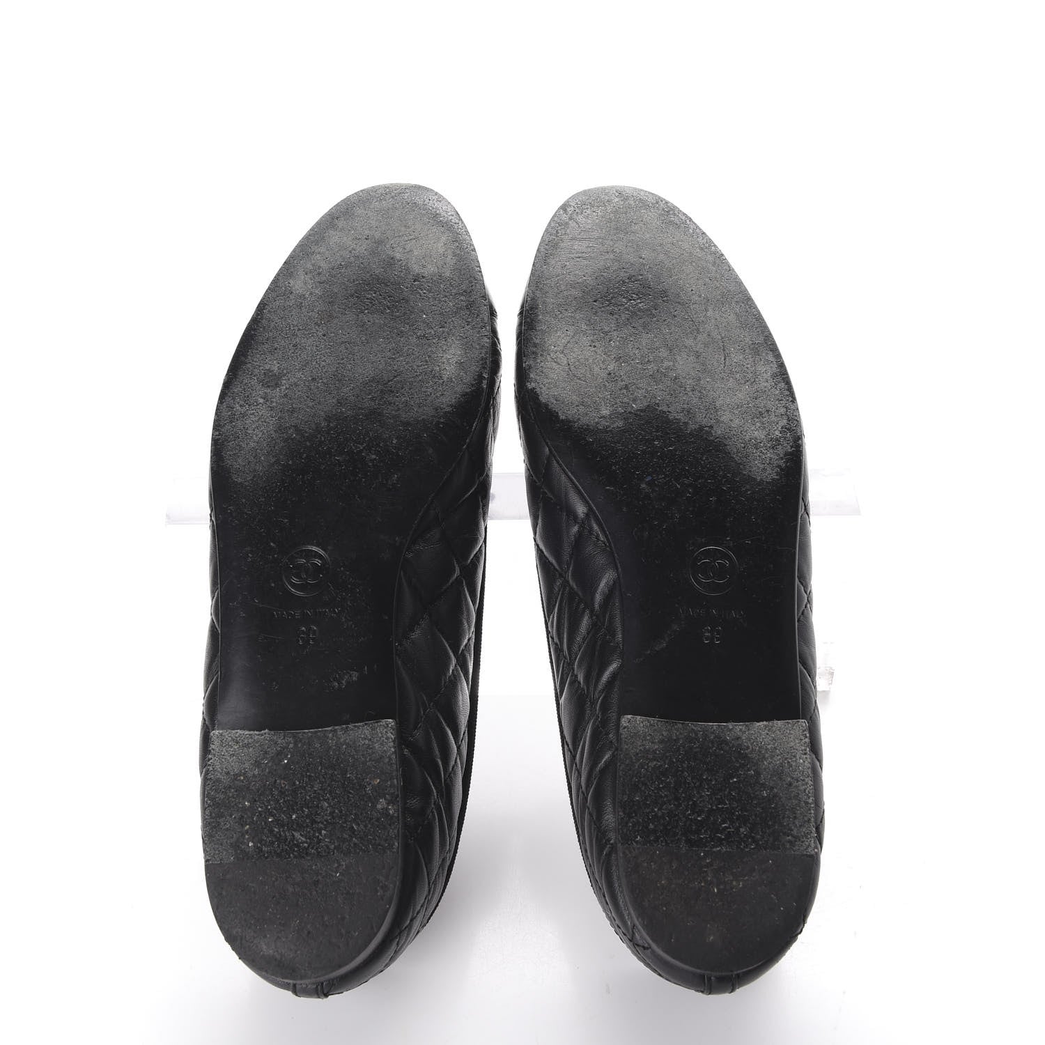 Chanel Aged Calfskin Quilted CC Cap Toe Ballerina Flats 39 Black 6 of 11