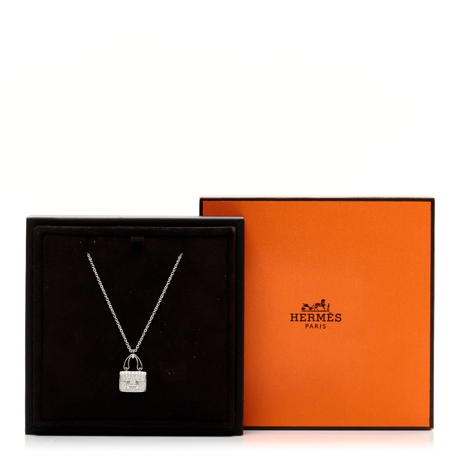 Hermes 18K White Gold Diamond Constance Amulettes Pendant Necklace 7 of 7