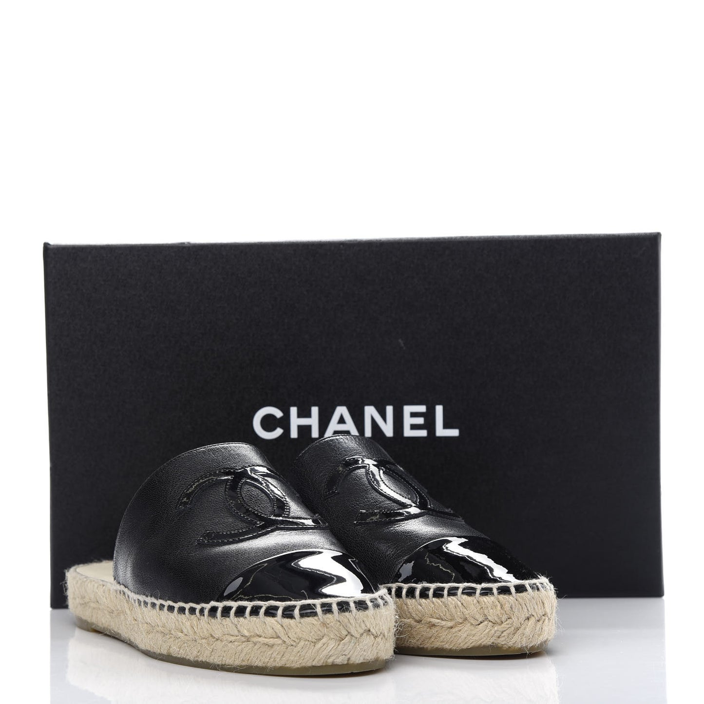 Goatskin Patent Calfskin CC Espadrille Mules 35 Black