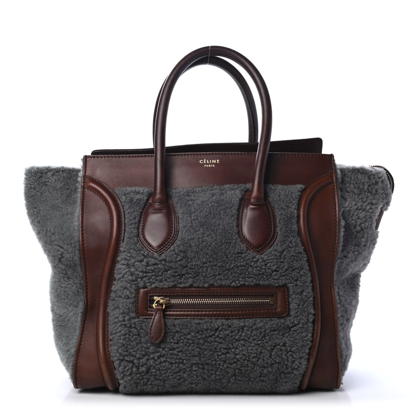 Smooth Calfskin Shearling Mini Luggage Grey