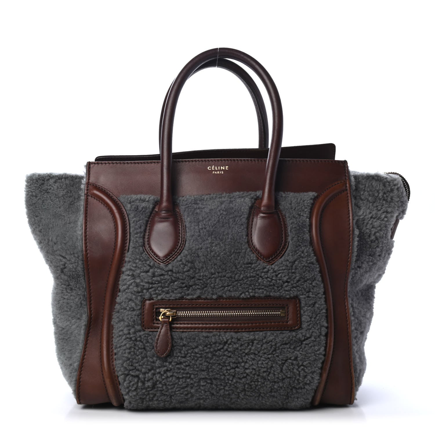Celine Smooth Calfskin Shearling Mini Luggage Grey 1 of 4