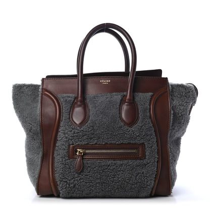 Celine Smooth Calfskin Shearling Mini Luggage Grey 1 of 4