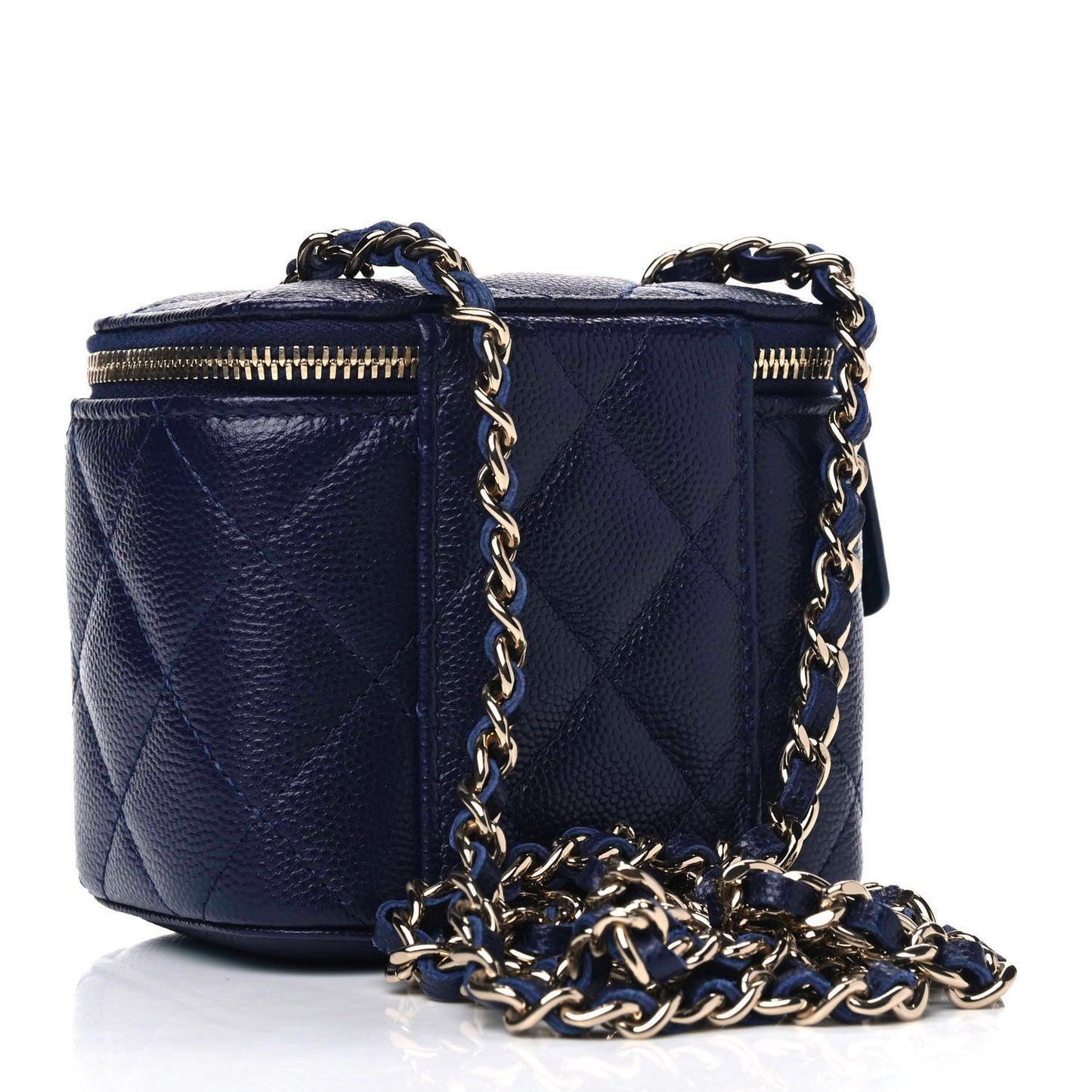 Caviar Quilted Mini Vanity Case With Chain Navy Blue