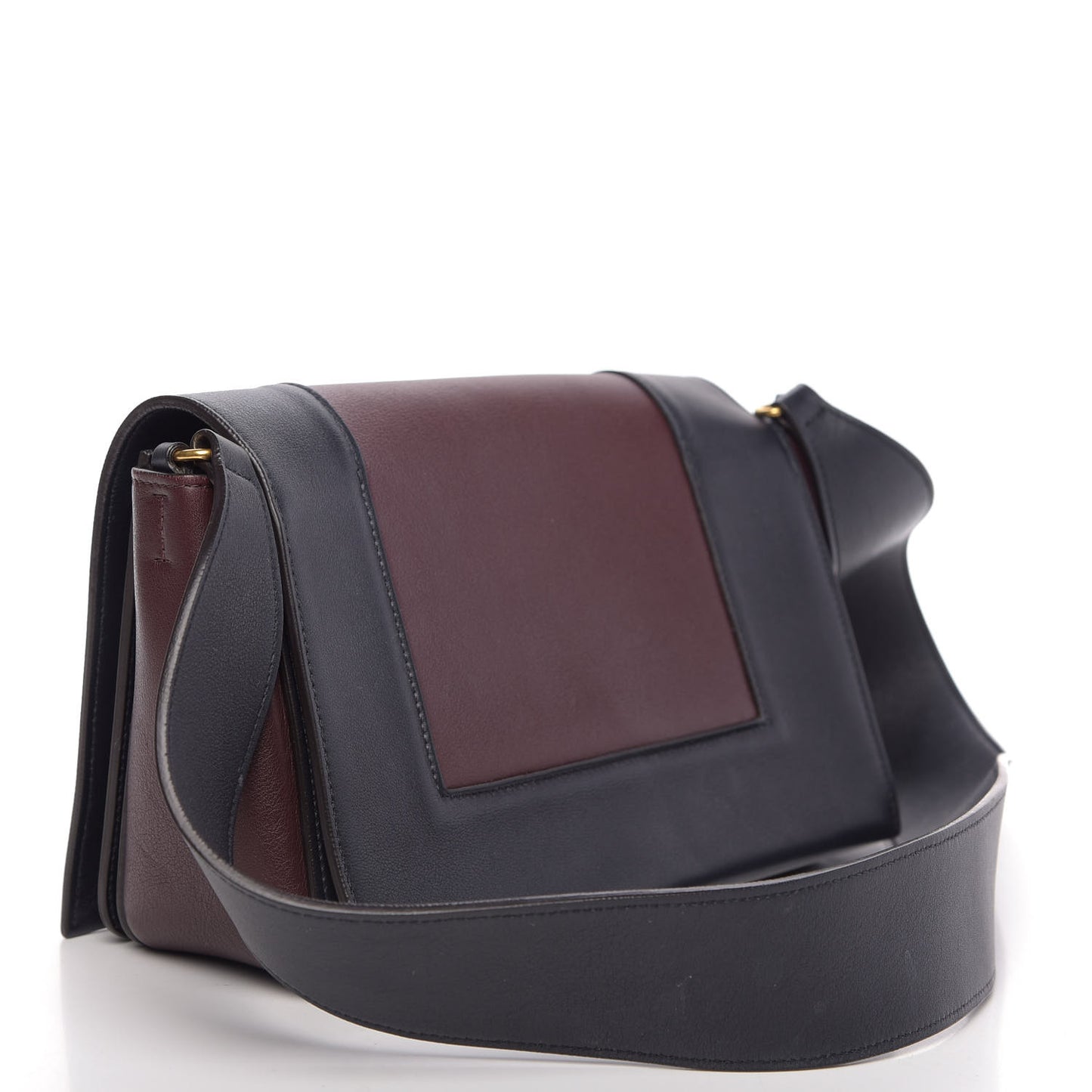 Shiny Smooth Calfskin Medium Frame Shoulder Bag Steel Blue Plum