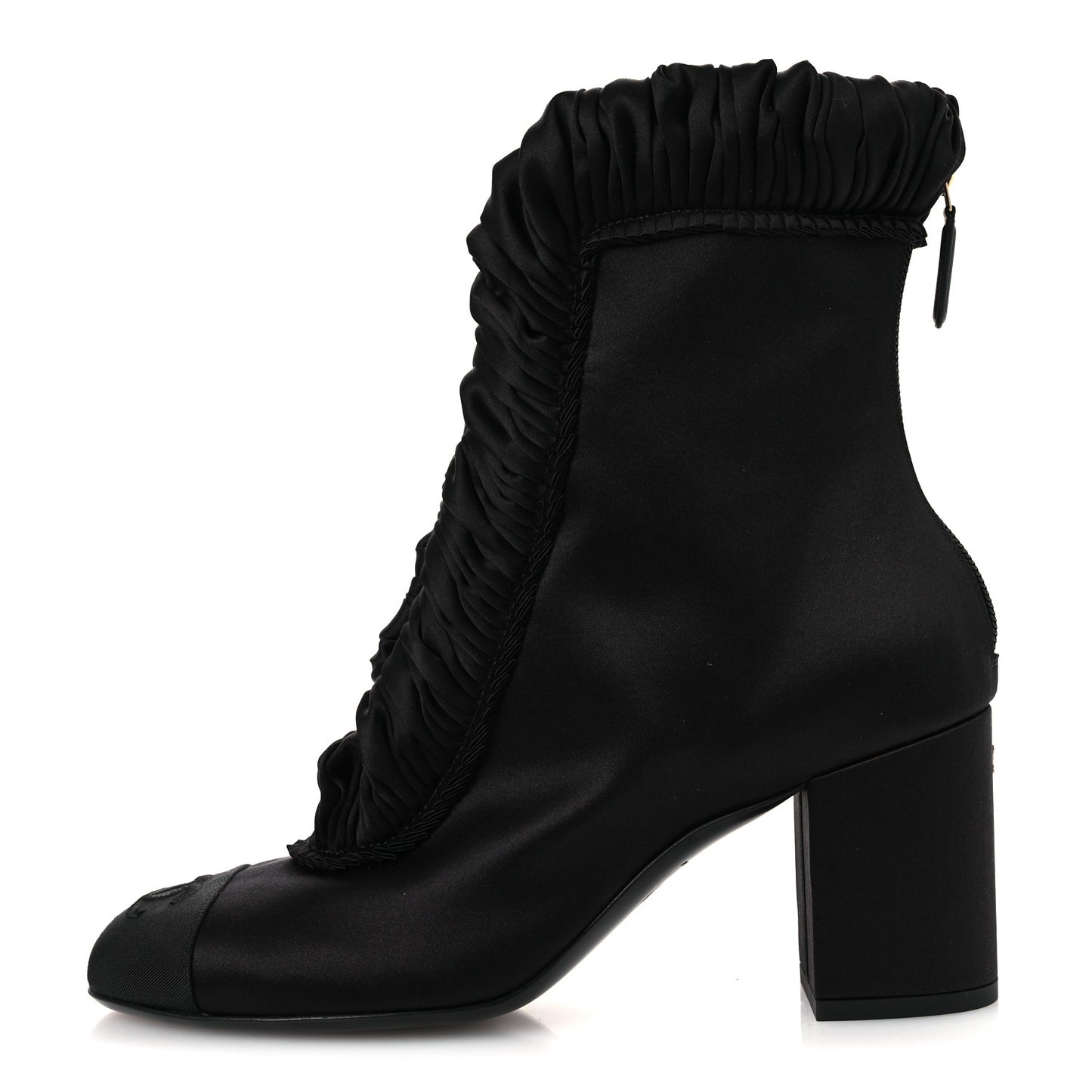 Satin Grosgrain Cap Toe Ruffle Boots Black 37.5 Black