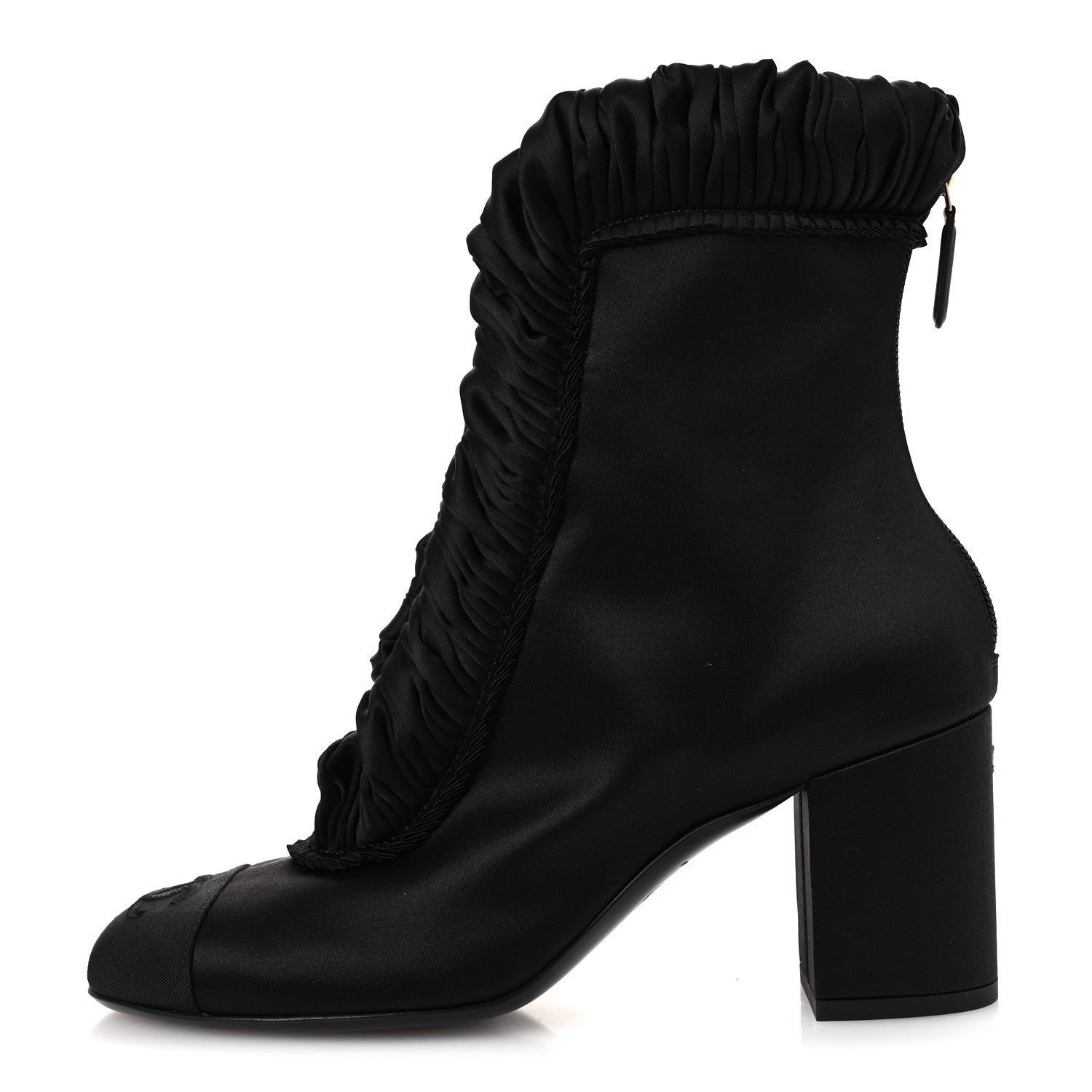 Chanel Satin Grosgrain Cap Toe Ruffle Boots Black 37.5 Black 1 of 10